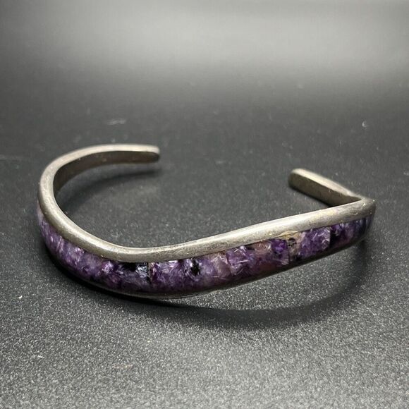 Native American Sterling Silver Sugilite/Charoite Cuff Bracelet Signed Navajo - Picture 1 of 6